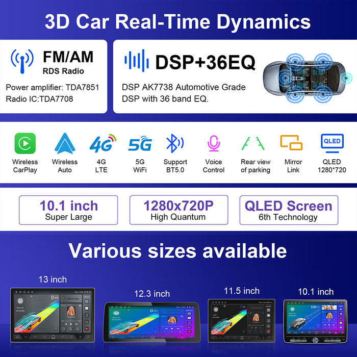 10'' 2-DIN Universal Android skærm, med Apple Carplay & Android Auto