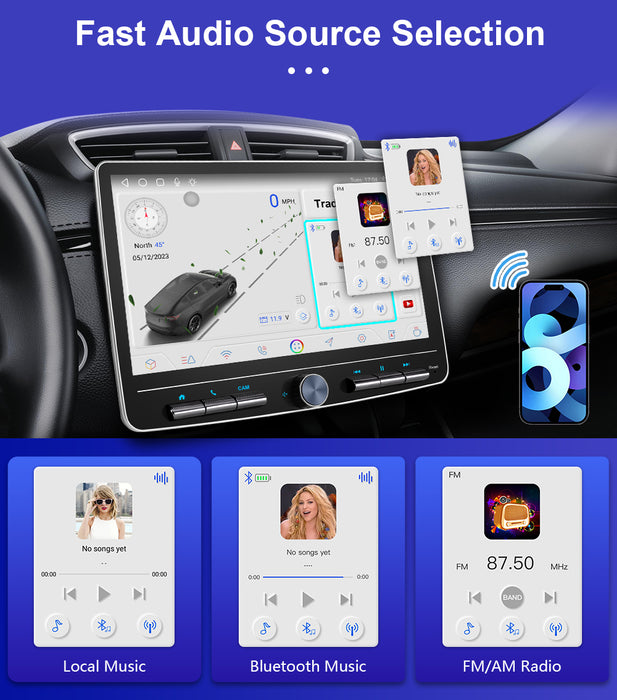 10'' 2-DIN Universal Android skærm, med Apple Carplay & Android Auto