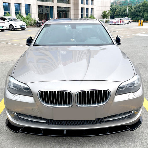 Black frontsplitter for BMW F10/F11 2010-2013 prefacelift installed on white sedan