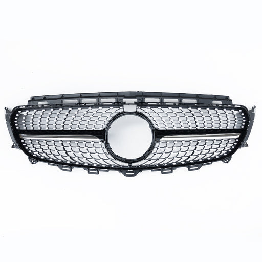 Black diamond pattern front grill replacement for Mercedes E-class W213 2016-2020 with chrome emblem