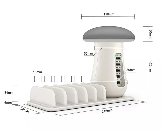 Svamplampa med 5 USB-laddare