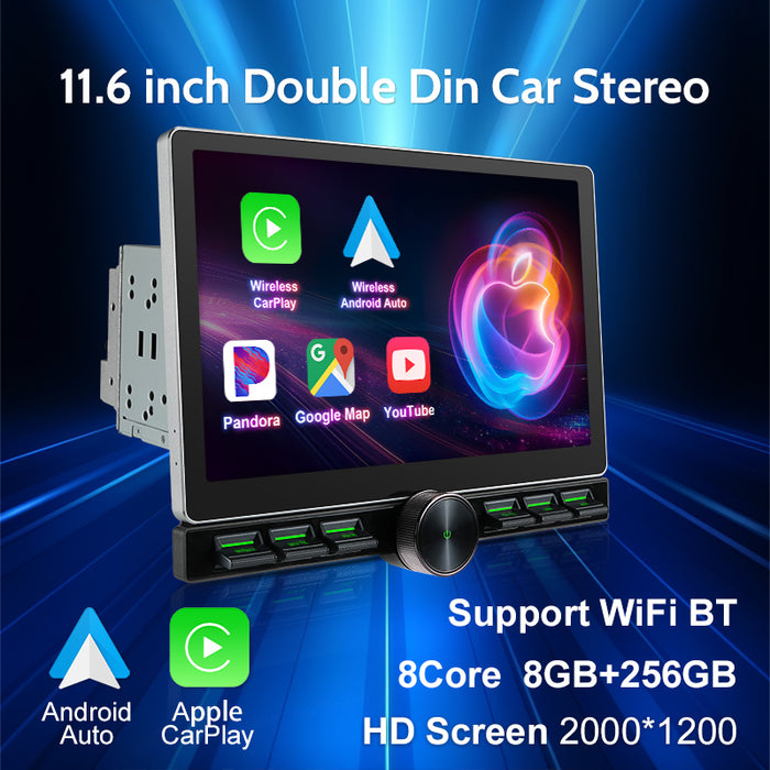 11.6'' 2-DIN Universal Android skærm, med Apple Carplay & Android Auto