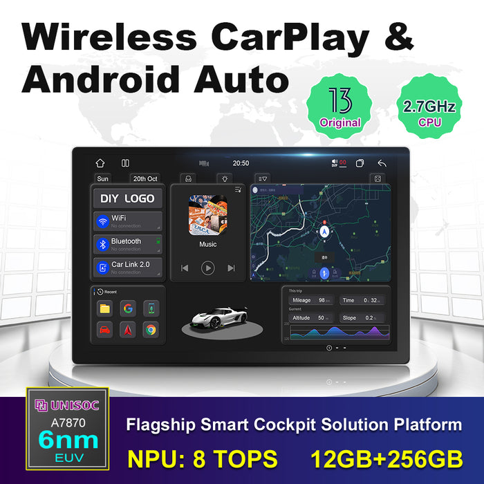 13'' 2-DIN Universal Android skærm, med Apple Carplay & Android Auto