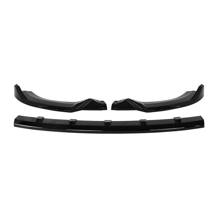 Black front splitter for Mercedes-Benz E-klasse W214 AMG Line with dual side fins and center lip