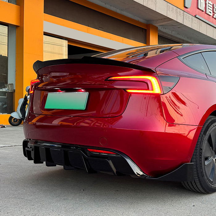Black rear diffuser with side splitter for Tesla Model 3 2023+ gloss finish car accessory
