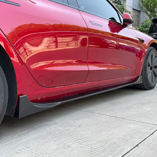 Black aero side skirts for Tesla Model 3 2023+ Aero Style body kit upgrade