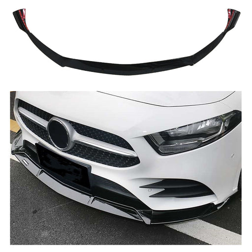 Black front splitter for Mercedes A-Class A200 W177 sedan shown installed on vehicle