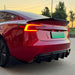 Gloss black rear bumper diffuser with side splitters for Tesla Model 3 2023 installed on vehicle