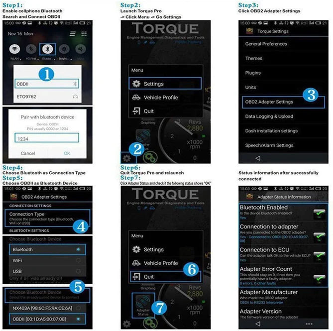 OBD2 diagnostisk bluetooth-modul för Android-system 