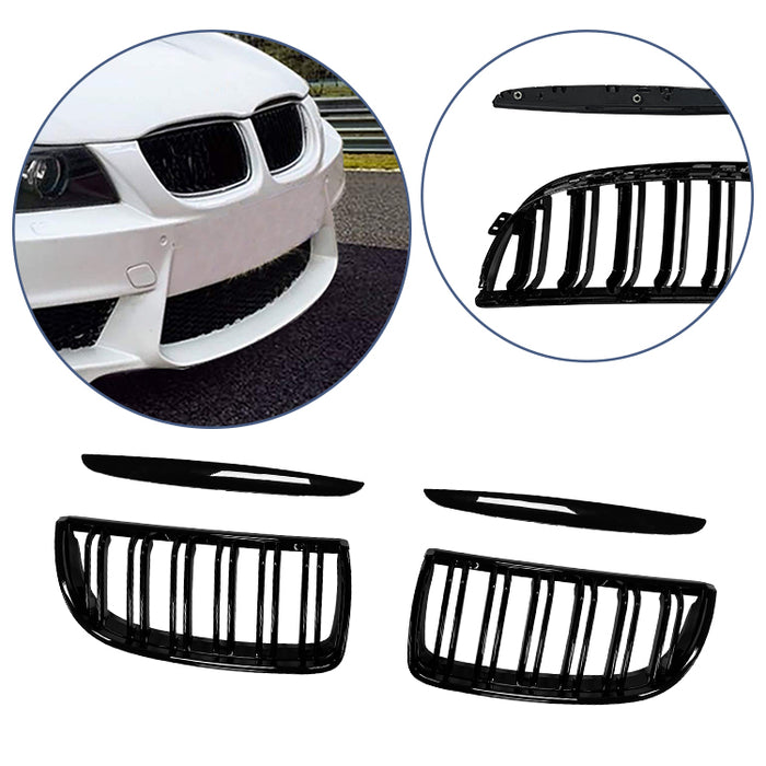 Nyrer Sæt – Front Dobbelt Gitter Grill til BMW E90 (2005–2007) – Blank Sort