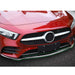 Black front splitter with green accent for Mercedes A-Klasse Sedan A200 W177 installed on red car