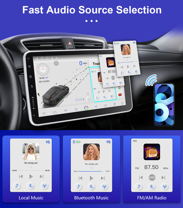 9'' 1-DIN Universal Android skærm, med Apple Carplay & Android Auto