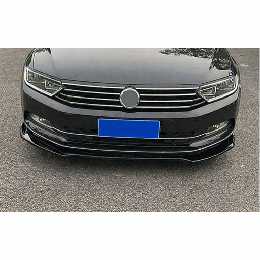 Black front splitter installed on Volkswagen Passat B8 front bumper