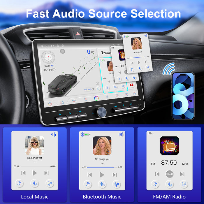 10'' 2-DIN Universal Android skærm, med Apple Carplay & Android Auto