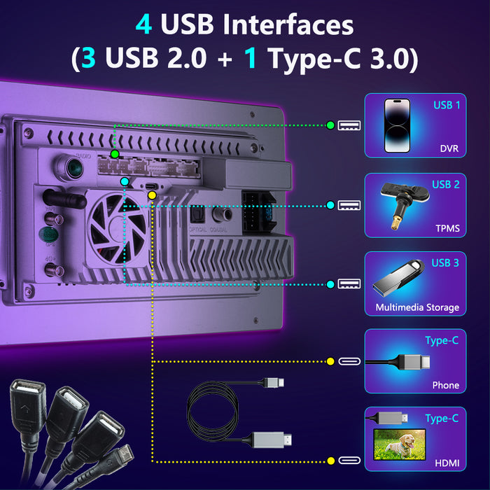 13'' 2-DIN Universal Android skærm, med Apple Carplay & Android Auto