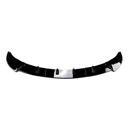 Black BMW F10/F11 frontsplitter with curved aerodynamic wings and white center accent for 2010-2013 prefacelift models