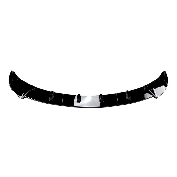 Black BMW F10/F11 frontsplitter with curved aerodynamic wings and white center accent for 2010-2013 prefacelift models