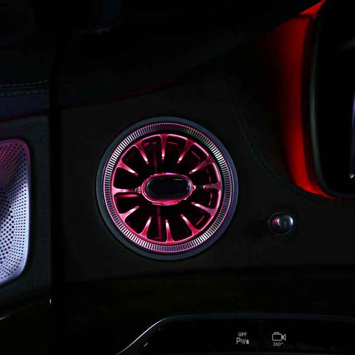 64-color ambient light package for Mercedes E-Class W213 with neon pink dashboard glow